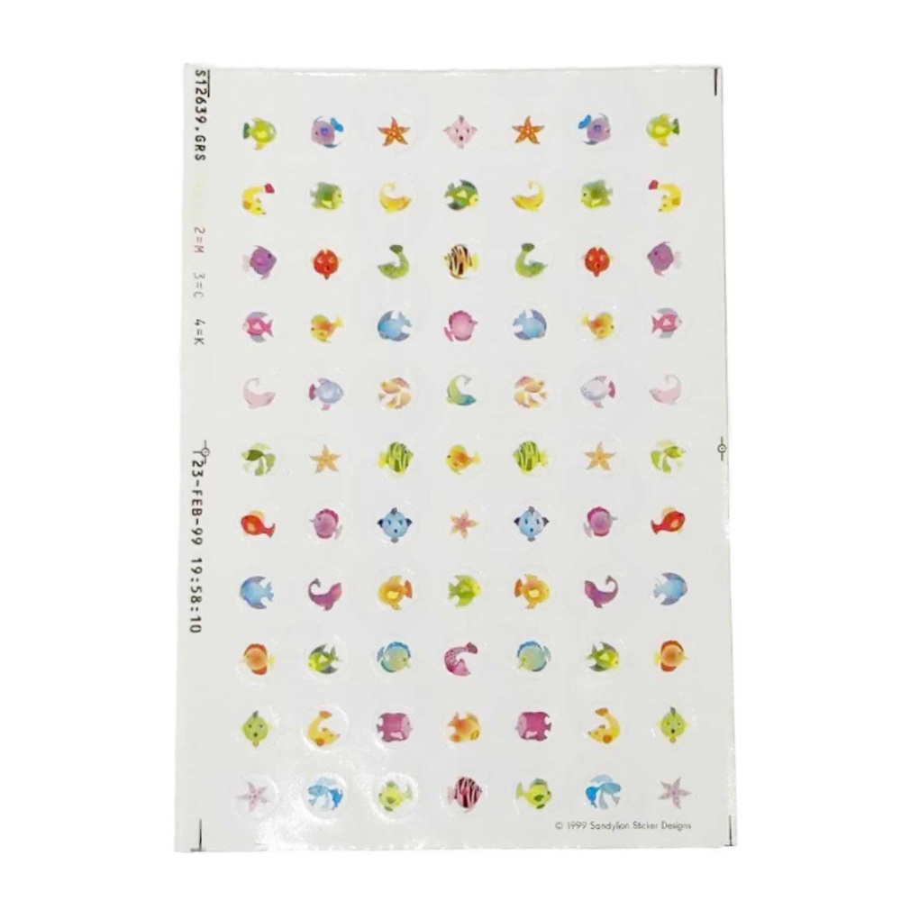 Vintage 1999 Sandylion Sticker Sheet Fish Starfish Dolphin Eel Ocean Multicolour